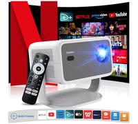 4K Projector [Official Netflix/Auto Focus/360° Rotating Support] Overhead Projector with WiFi and Bluetooth 1080P Native, One-Click Use Netflix/Youtube/PrimeVideo/D+, Smart Home Outdoor Projector