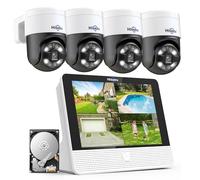 【4K+PTZ】Hiseeu 8MP PoE CCTV Security Camera System,10'' LCD Monitor with 8CH NVR,4X8MP PoE PTZ Camera with Color Night Vision IP66 Waterproof Remote Access Two-way Audio