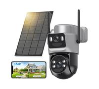4K Solar Security Cameras Wireless Outdoor Battery Powered, 5GHz & 2.4GHz Dual Lens Bullet & 360°PTZ Linkage Outdoor Security Camera with Solar Panel, 8X Digital Zoom Color Night Vision (Silver)