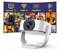 Haqdl Android Projector with Electric Focus and Auto Keystone, 1080P Full HD, WiFi and Bluetooth, 270° Rotatable for Phone/Laptop/HDMI/USB
