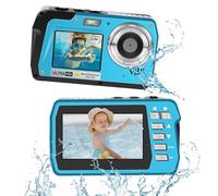 4K Underwater Camera, Full HD 4K&48MP Compact Floatable Camera, 10FT Waterproof Camera for Snorkeling, Surfing, Rafting, Dual-Screen for Selfie/16X Digital Zoom/Fill Light/Support 128GB Card(Blue)