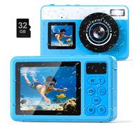 4K Underwater Digital Camera, 48MP Waterproof Snorkeling Camera with Dual-Screen, Autofocus, Fill Light, 32GB Card, 16X Zoom, Compact & Floatable, Type-C Rechargeable (Blue)