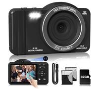 4K Upgrade Touchscreen Digital Camera, 75MP Dual Front & Rear Cameras Sefie, Autofocus, Wi-Fi Sharing, Compact Travel Vlogging Camera for Teens Beginner Kids with 32GB SD Card, 2 Batteries, Lanyard