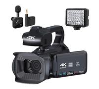 4K Video Camera Live Stream Camcorder 64MP Photography Digital 4" Rotate Touch Screen Vlog Recorder Takes Sharp Smooth(128G SD Card,With Microphone)