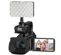4K Vlog Camcorder 60FPS UHD Digital Video Camera For Live Stream Webcam Fill Light 4.0 Inch Rotate Touch Screen 18X Zoom Takes Sharp Smooth(With 128G SD Card)