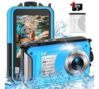 4K Waterproof Camera with 32GB Card 11FT Floatable Digital Camera Waterproof Digital Camera 56MP Autofocus 16X Compact Underwater Cameras for Snorkeling with 1250mAh Battery