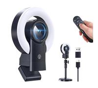 4K Webcam with Light, Web Cam with Speaker, Dual Noise Reduction Plug and Play, Web Camera for Desktop Computer, Auto-Focus, Privacy Protection, Webcam for PC Zoom Skype