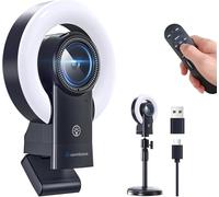 4K Webcam with Light, Web Cam with Speaker, Dual Noise Reduction Plug and Play, Web Camera for Desktop Computer, Auto-Focus, Privacy Protection, Webcam for PC Zoom Skype