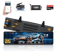 4K WiFi Mirror Dash Cam Front and Rear, Dash Cam Front and Rear for Car with 12" IPS Touch Screen Rear View Mirror Camera with 64G SD Card WDR 10m Rea-r Cable G-Sensor Loop Recording