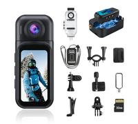4K WiFi Sports Action Camera with Waterproof Case, Wireless Control POV Video Camera for Vlogging with 1.47’’ Touchscreen, Wearable Body Camera with Long Battery Life for Running, Cycling, Traveling