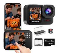 4K60FPS Action Camera Waterproof, 10M Bare Underwater Camera with 64GB Card, 8X Zoom Touch Screen Sports Camera,6-axis EIS 64MP Helmet Camera,Remote Control,Distortion Correction 2 * 1350mAh.