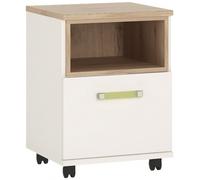 4Kids White and Oak Effect 1 Door Mobile Desk with Lemon Handle