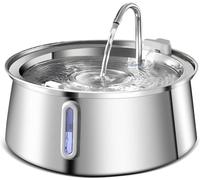 4L Automatic Stainless Steel Pet Fountain with LED Light, Ultra-Quiet Pump for Multiple Pets - Water Level Window for Cats and Dogs
