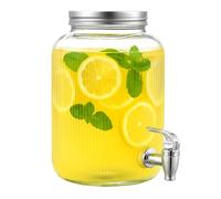 4L Glass Beverage Dispenser with Stainless Steel Tap Ice Core Leak-Proof Clear Drink Dispenser Jar for Parties, Weddings, Garden, Bar - Ideal for Iced Tea, Lemonade, Cocktails Infused Wate (1)