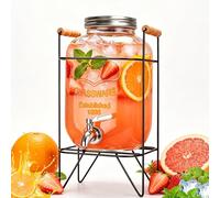 4L Glass Beverage Dispenser with Tap, Drink Dispenser with Bamboo Stand for Parties and Weddings