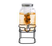 4L Glass Vintage Beverage Drinks Dispenser on Metal Stand Cocktail Jar with Tap
