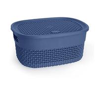 4L Litre Small Multipurpose Plastic Storage Basket with Lid & Handles Shelf Baskets Stackable Organiser Handy Basket Lidded Box Container Shelve Tidy for Office Kitchen Bedroom Toys Nursery (Blue)