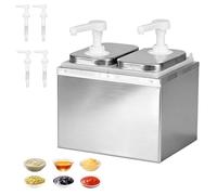 4L Sauce Dispenser with Pumps, 2×2L Bottles, 304 Stainless Steel Food-Grade for Ketchup/Mayo/Mustard, Drip-Free 30ml Per Press, Dishwasher Safe Condiment Dispenser for Kitchen/Restaurant【4 Pump Heads】