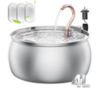 4L Stainless Steel Gooseneck Cat Water Fountain with Filter Refill Pack