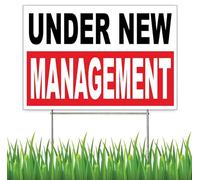 4LessCo 18x12 Inch UNDER NEW MANAGEMENT Yard Lawn Sign with Stake wrb1s