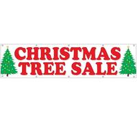 4LessCo 2x8 Feet CHRISTMAS TREE SALE Banner Sign Fabric Polyester with Metal Grommets wb