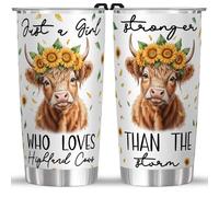 4LIEUBASMI Cute Highland Cow 20oz Stainless Steel Tumbler - Just a Girl Who Loves Highland Cows, Stronger Than the Storm Cup Gift, Insulated Coffee Travel Mug with Lid for Hot & Cold Drinks