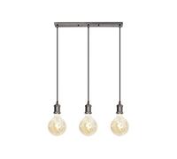 4lite Indoor Vintage 3 Light Bar Pendant Ceiling Light (Blackened Silver) Pendant Light with 1.5m Adjustable Cable & 3X 640lm E27 G125 LED Smart Amber Coated Filament Bulb- 4L1/7017-4Yr Guarantee