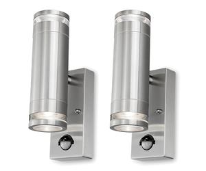 4lite Marinus GU10 Bi-Directional Outdoor Wall Light with PIR - Stainless Steel (Pack of 2)