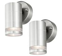 4lite Marinus Outdoor Down Wall Light (Stainless Steel) Pack of 2 Rust Free IP44 Rated Exterior Wall Lamp Supplied with 2X Smart GU10 Bulbs - 4L2/7004x2-4Yr Guarantee