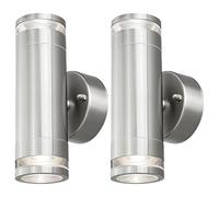 4lite Marinus Outdoor Up Down Wall Light (Stainless Steel) Pack of 2 Rust Free IP44 Rated Exterior Wall Lamp Supplied with 4X Smart GU10 Bulbs - 4L2/7005x2-4Yr Guarantee