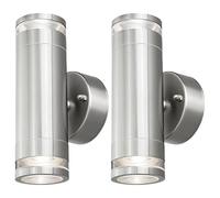 4lite Marinus Outdoor Up Down Wall Light (Stainless Steel) Pack of 2 Rust Free IP44 Rated Exterior Wall Lamp Supplied with 4X Smart GU10 Bulbs - 4L2/7005x2-4Yr Guarantee