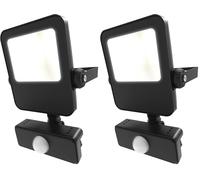 4lite Motion Sensor Floodlight (Black) 2400lm IP65 Rated Compact LED Integrated 10W Flood Light - 4L2/1028-4Yr Guarantee (Pack of 2)