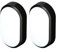 4lite Pylus Outdoor Oval Wall Light (Black) 1100lm Bulkhead IP54 LED Integrated Exterior Light - 4L2/3216-4Yr Guarantee (Pack of 2)