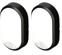 4lite Pylus Outdoor Oval Wall Light (Black) 1100lm Motion Sensor Bulkhead IP54 LED Integrated Exterior Light - 4L2/3216/PIR - 4Yr Guarantee (Pack of 2)