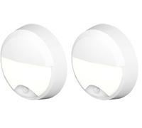 4lite Pylus Outdoor Round Eyelid Wall Light (White) 660lm Motion Sensor Bulkhead IP54 LED Integrated Exterior Light - 4L2/3219/PIR - 4Yr Guarantee (Pack of 2)