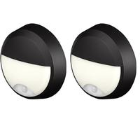 4lite Pylus Outdoor Round Wall Light (Black) 660lm Motion Sensor Bulkhead IP54 LED Integrated Exterior Light - 4L2/3218/PIR - 4Yr Guarantee (Pack of 2)