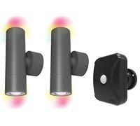 4lite Wiz Connected Exterior LED IP54 Up & Down Light inc GU10 Smart Bulb - 2 Pack + Outdoor PIR Sensor