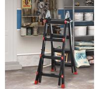 HOMCOM 4M Aluminium Duo Ladder Telescopic Herringbone Multi-Purpose DIY Non-Slip