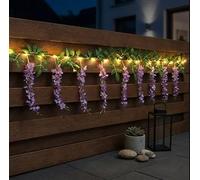 4M Artificial Wisteria String Light with Purple Wisteria Flowers, LEDs Solar String Light Warm White, Waterproof Summer Decoration Fairy Lights Automatic On/Off, No Wiring for Garden