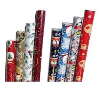 4M Assorted Design Traditional and Cute Christmas Character Gift Wrapping Paper roll for Christmas - Pack of 8