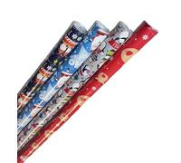 4M Christmas Wrapping Paper roll Cute Character - xmas Decoration Gift Wrapping - pack of 4