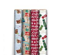 4M Christmas Wrapping Paper Rolls Pack of 4 - Festive Gift Wrap with Holly, Trees, Gifts & Merry Christmas Print Designs - Recyclable Paper for Presents, Crafts and Holiday Decorations