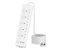 4M Extension Lead 5 Way with 3 USB Slots (2 USB-A,1 USB-C), Individually Switched, White 4 Metre Extension Lead, For Home Dorm Office