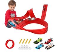 4m Flexible Toy Car Track with 4 Cars,Indoor & Outdoor Flexible Car Race Track for Loops, Jumps, Ramps with Suction Cups for Windows,Rolls Up Portable Dual Racetrack,Ideal for Boys, Girls (4M)