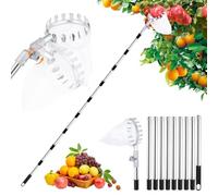 4M Fruit Picker with Telescopic Handle, 180° Rotatable Adjustable Folding Head, Apple Picker with Stainless Steel Telescopic Stake and Cotton Bag for Harvesting Apples, Cherries, Oranges and Peaches