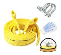 4m High Strength Tow Rope, 5 Tonnes Heavy Duty Towing Strap, Breakdown Recovery Rope, High Toughness Winch Strap, Off Road with Safety Hooks Antislip Gloves Carrying Bag for Cars Vans Boats