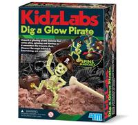 4M KidzLabs Dig a Glow Pirate for Kids | STEM Pirate Excavation Kit with Glowing Skeleton, Treasure Box, Magnet, Digging Tool & Brush | Educational Gift for Boys & Girls Age 5+