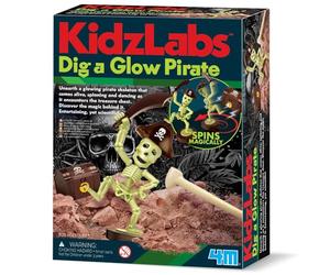 4M KidzLabs Dig a Glow Pirate for Kids | STEM Pirate Excavation Kit with Glowing Skeleton, Treasure Box, Magnet, Digging Tool & Brush | Educational Gift for Boys & Girls Age 5+