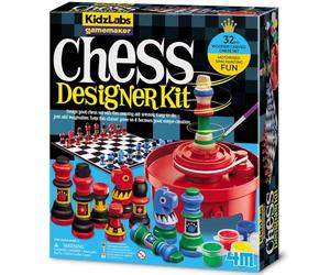 4M KidzLabs Motorised Spin Chess Kit, Spin Painting Machine & Wooden Pieces | Creative STEM Chess Board Game Set with Storage Pouch, Educational Learning Toy for Kids, Boys & Girls, Age 5+