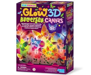 4M KidzMaker Glow 3D Butterfly Canvas Kit, LED Light Board Craft Set | Creative STEM Art Activity with LED Butterflies, Glowing Room Decor Gift for Children, Screen-Free Play, Age 5+